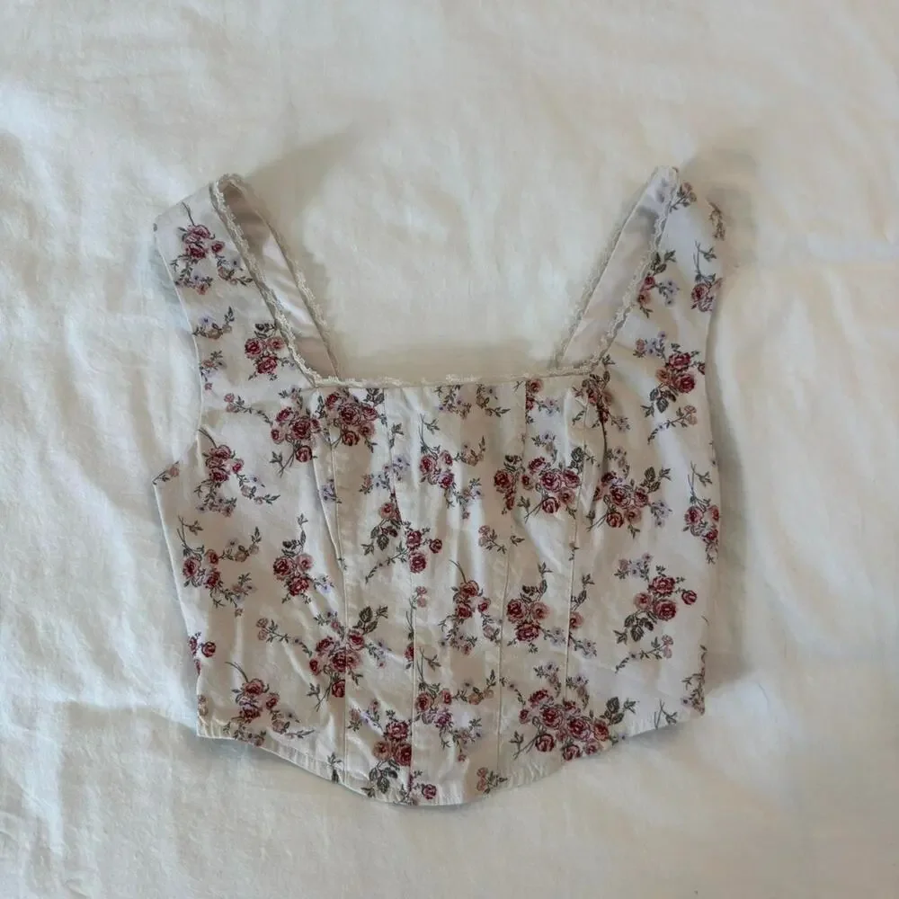 White and pink floral corset